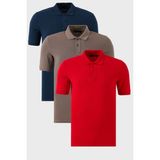 Buratti Pamuklu Regular Fit Düğmeli 3'lü Paket Polo Yaka T Shirt Erkek Polo Yaka T Shirt 5902739S3 - Lacivert - Kırmızı - Bej - 2XL