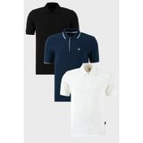 Buratti Pamuklu Regular Fit Düğmeli Polo Yaka 3'lü Paket T Shirt Erkek T Shirt 590211827S3 - Beyaz - Indigo - Siyah