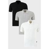 Buratti Pamuklu Regular Fit Düğmeli Polo Yaka 3'lü Paket T Shirt Erkek T Shirt 590211827S3 - Beyaz - Siyah - Gri Melanj