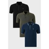 Buratti Pamuklu Regular Fit Düğmeli Polo Yaka 3'lü Paket T Shirt Erkek T Shirt 590211827S3 - Haki - Indigo