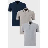 Buratti Pamuklu Regular Fit Düğmeli Polo Yaka 3'lü Paket T Shirt Erkek T Shirt 590211827S3 - İndigo - Taş