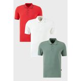 Buratti Pamuklu Regular Fit Düğmeli Polo Yaka 3'lü Paket T Shirt Erkek T Shirt 590211827S3 - Kırmızı - Beyaz - Yeşil