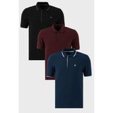 Buratti Pamuklu Regular Fit Düğmeli Polo Yaka 3'lü Paket T Shirt Erkek T Shirt 590211827S3 - Siyah - Lacivert - Bordo