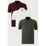 Buratti Pamuklu Regular Fit Düğmeli Polo Yaka 3'lü Paket T Shirt Erkek T SHİRT 5902127S3 - 2XL - Beyaz - Bordo