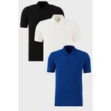 Buratti Pamuklu Regular Fit Düğmeli Polo Yaka 3'lü Paket T Shirt Erkek T SHİRT 5902127S3 - 2XL - Siyah - Beyaz - Saks