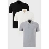 Buratti Pamuklu Regular Fit Düğmeli Polo Yaka 3'lü Paket T Shirt Erkek T SHİRT 5902127S3 - 2XL - Siyah - Gri Melanj - Beyaz