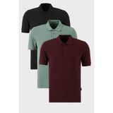 Buratti Pamuklu Regular Fit Düğmeli Polo Yaka 3'lü Paket T Shirt Erkek T Shirt 5902127S3 - Açık Yeşil - Siyah - 2XL