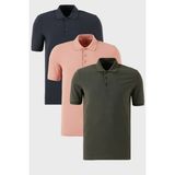 Buratti Pamuklu Regular Fit Düğmeli Polo Yaka 3'lü Paket T Shirt Erkek T Shirt 5902127S3 - Antrasit - Haki - Pudra