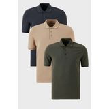 Buratti Pamuklu Regular Fit Düğmeli Polo Yaka 3'lü Paket T Shirt Erkek T Shirt 5902127S3 - Antrasit - Haki - Vizon - 2XL