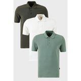 Buratti Pamuklu Regular Fit Düğmeli Polo Yaka 3'lü Paket T Shirt Erkek T Shirt 5902127S3 - Beyaz - Haki - 2XL