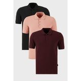 Buratti Pamuklu Regular Fit Düğmeli Polo Yaka 3'lü Paket T Shirt Erkek T Shirt 5902127S3 - Bordo - Pudra - Siyah