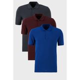 Buratti Pamuklu Regular Fit Düğmeli Polo Yaka 3'lü Paket T Shirt Erkek T Shirt 5902127S3 - Bordo - Saks Mavi