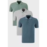 Buratti Pamuklu Regular Fit Düğmeli Polo Yaka 3'lü Paket T Shirt Erkek T Shirt 5902127S3 - Gri - Petrol Yeşili