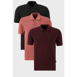 Buratti Pamuklu Regular Fit Düğmeli Polo Yaka 3'lü Paket T Shirt Erkek T Shirt 5902127S3 - Gül Kurusu - Bordo - XL