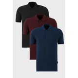 Buratti Pamuklu Regular Fit Düğmeli Polo Yaka 3'lü Paket T Shirt Erkek T Shirt 5902127S3 - Indigo - Bordo - 2XL