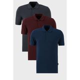 Buratti Pamuklu Regular Fit Düğmeli Polo Yaka 3'lü Paket T Shirt Erkek T Shirt 5902127S3 - Lacivert - Bordo - Gri - XL