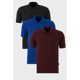 Buratti Pamuklu Regular Fit Düğmeli Polo Yaka 3'lü Paket T Shirt Erkek T Shirt 5902127S3 - Lacivert - Bordo - Siyah - 2XL