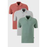 Buratti Pamuklu Regular Fit Düğmeli Polo Yaka 3'lü Paket T Shirt Erkek T Shirt 5902127S3 - Pembe - Gri - Yeşil