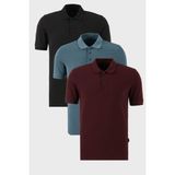 Buratti Pamuklu Regular Fit Düğmeli Polo Yaka 3'lü Paket T Shirt Erkek T Shirt 5902127S3 - Petrol - Bordo