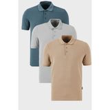 Buratti Pamuklu Regular Fit Düğmeli Polo Yaka 3'lü Paket T Shirt Erkek T Shirt 5902127S3 - Petrol Yeşili - Gri - 2XL