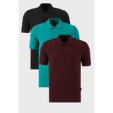 Buratti Pamuklu Regular Fit Düğmeli Polo Yaka 3'lü Paket T Shirt Erkek T Shirt 5902127S3 - Siyah - Benetton - XL
