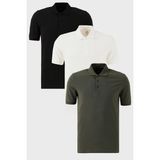 Buratti Pamuklu Regular Fit Düğmeli Polo Yaka 3'lü Paket T Shirt Erkek T SHİRT 5902127S3 - Siyah - Beyaz - Haki - 2XL