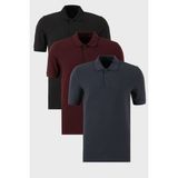 Buratti Pamuklu Regular Fit Düğmeli Polo Yaka 3'lü Paket T Shirt Erkek T Shirt 5902127S3 - Siyah - Bordo - Antrasit