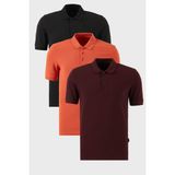Buratti Pamuklu Regular Fit Düğmeli Polo Yaka 3'lü Paket T Shirt Erkek T Shirt 5902127S3 - Siyah - Bordo - Kahve