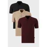 Buratti Pamuklu Regular Fit Düğmeli Polo Yaka 3'lü Paket T Shirt Erkek T Shirt 5902127S3 - Siyah - Bordo - Vizon