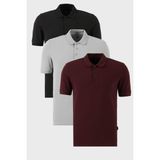 Buratti Pamuklu Regular Fit Düğmeli Polo Yaka 3'lü Paket T Shirt Erkek T Shirt 5902127S3 - Siyah - Gri - Bordo - 2XL