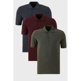 Buratti Pamuklu Regular Fit Düğmeli Polo Yaka 3'lü Paket T Shirt Erkek T Shirt 5902127S3 - Vişne - Gri - XL