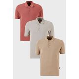 Buratti Pamuklu Regular Fit Düğmeli Polo Yaka 3'lü Paket T Shirt Erkek T SHİRT 5902127S3 - Vizon - Gülkurusu
