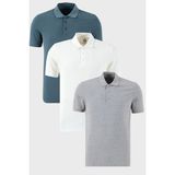 Buratti Pamuklu Regular Fit Düğmeli Polo Yaka 3'lü Paket T Shirt Erkek T Shirt 5902127S3 - XL - Petrol - Beyaz - Gri