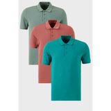 Buratti Pamuklu Regular Fit Düğmeli Polo Yaka 3'lü Paket T Shirt Erkek T Shirt 5902127S3 - Yeşil - Pembe