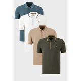 Buratti Pamuklu Regular Fit Düğmeli Polo Yaka 4'lü Paket T Shirt Erkek Polo Yaka T Shirt 590211827S4 - XL - Beyaz - Vizon