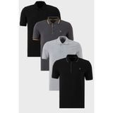 Buratti Pamuklu Regular Fit Düğmeli Polo Yaka 4'lü Paket T Shirt Erkek T Shirt 590211827S4 - Siyah - Antrasit - Gri