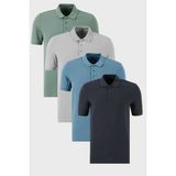 Buratti Pamuklu Regular Fit Düğmeli Polo Yaka 4'lü Paket T Shirt Erkek T Shirt 5902127S4 - Antrasit - Mavi