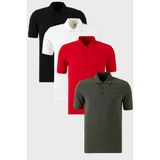 Buratti Pamuklu Regular Fit Düğmeli Polo Yaka 4'lü Paket T Shirt Erkek T SHİRT 5902127S4 - Beyaz - Kırmızı - Siyah
