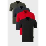Buratti Pamuklu Regular Fit Düğmeli Polo Yaka 4'lü Paket T Shirt Erkek T Shirt 5902127S4 - Bordo - Kırmızı - Haki