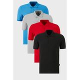 Buratti Pamuklu Regular Fit Düğmeli Polo Yaka 4'lü Paket T Shirt Erkek T Shirt 5902127S4 - Gri - Lacivert - Kırmızı