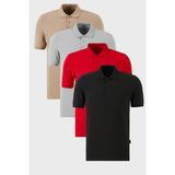 Buratti Pamuklu Regular Fit Düğmeli Polo Yaka 4'lü Paket T Shirt Erkek T Shirt 5902127S4 - Kırmızı - Vizon - Gri