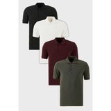 Buratti Pamuklu Regular Fit Düğmeli Polo Yaka 4'lü Paket T Shirt Erkek T SHİRT 5902127S4 - Siyah - Beyaz - Bordo