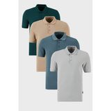 Buratti Pamuklu Regular Fit Düğmeli Polo Yaka 4'lü Paket T Shirt Erkek T Shirt 5902127S4 - Vizon - Yeşil - 2XL
