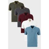 Buratti Pamuklu Regular Fit Düğmeli Polo Yaka 5'li Paket T Shirt Erkek T Shirt 590211827S5 - Beyaz - Bordo - Gri