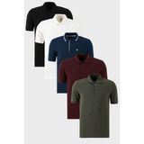 Buratti Pamuklu Regular Fit Düğmeli Polo Yaka 5'li Paket T Shirt Erkek T Shirt 590211827S5 - Beyaz - Siyah - Lacivert - Bordo - Haki