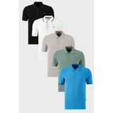 Buratti Pamuklu Regular Fit Düğmeli Polo Yaka 5'li Paket T Shirt Erkek T Shirt 590211827S5 - Beyaz - Yeşil - Gri