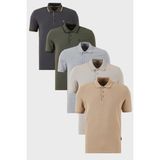 Buratti Pamuklu Regular Fit Düğmeli Polo Yaka 5'li Paket T Shirt Erkek T Shirt 590211827S5 - Gri Melanj - Antrasit - XL