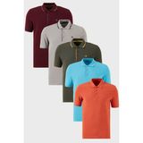 Buratti Pamuklu Regular Fit Düğmeli Polo Yaka 5'li Paket T Shirt Erkek T Shirt 590211827S5 - Mavi - Tarçın