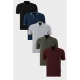 Buratti Pamuklu Regular Fit Düğmeli Polo Yaka 5'li Paket T Shirt Erkek T Shirt 590211827S5 - Siyah - Haki - Gri Melanj