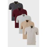 Buratti Pamuklu Regular Fit Düğmeli Polo Yaka 5'li Paket T Shirt Erkek T Shirt 590211827S5 - Vizon - Gri